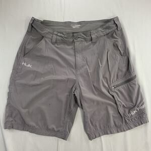 HUK Performance Fishing Gray Shorts Stretch Waist Men’s Sz XL